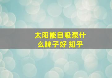 太阳能自吸泵什么牌子好 知乎